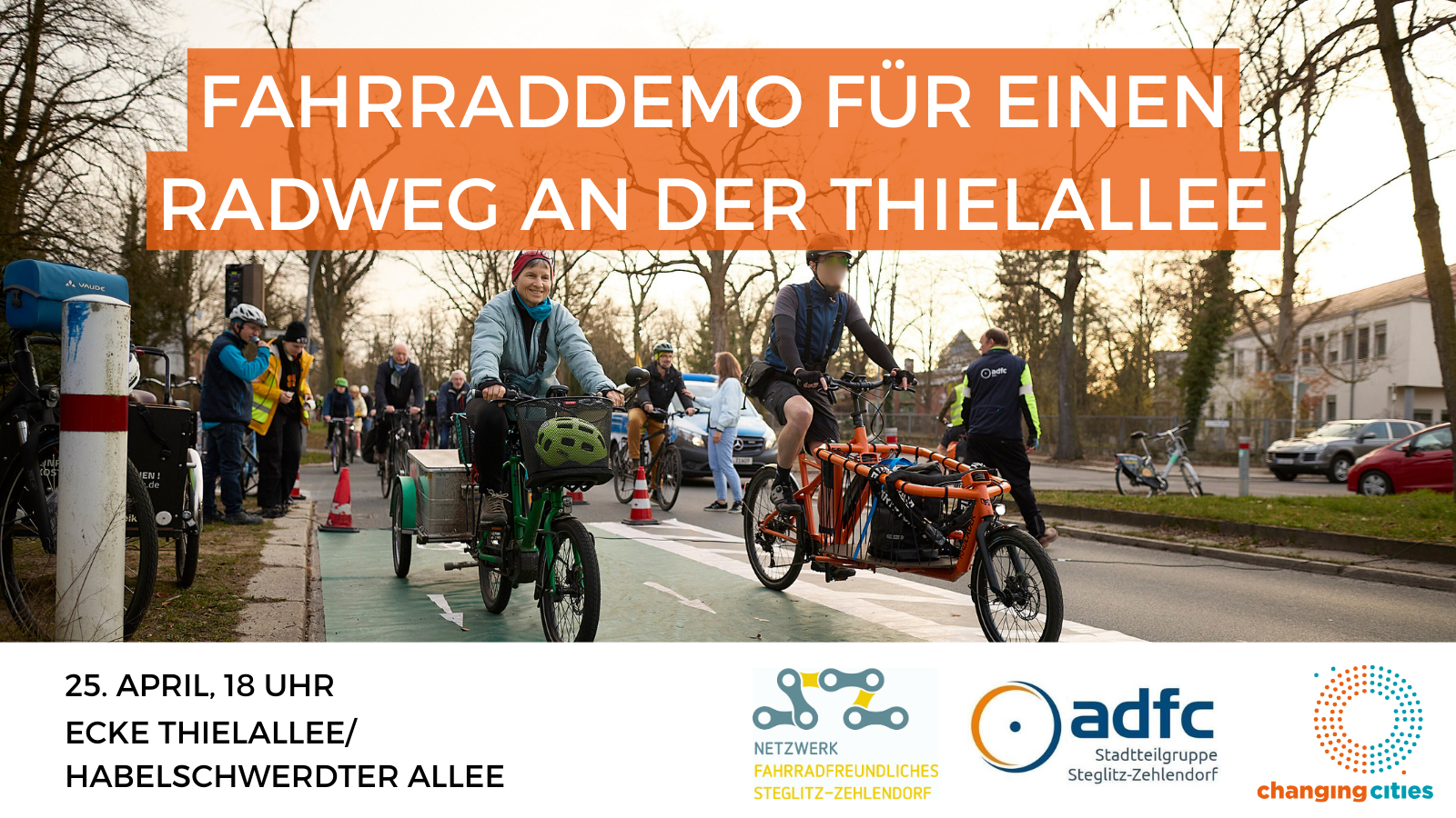 Fahrraddemo für den geplanten Radweg an der Thielallee