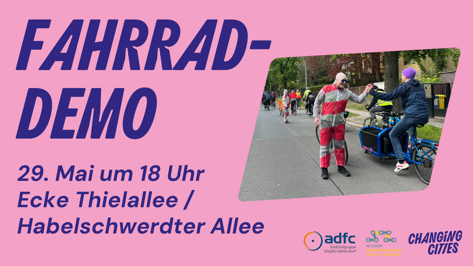 Fahrraddemo für die Umsetzung eines Radwegs in der Thielallee am 29. Mai